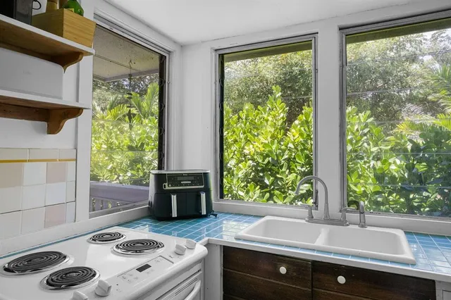 a kitchen with a stove and a sink