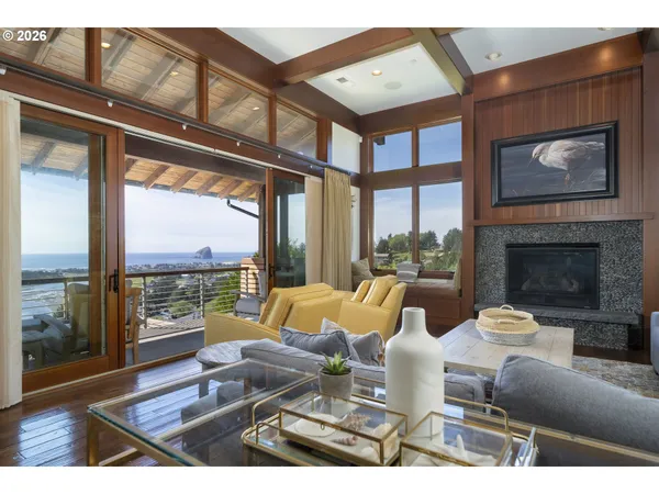 a view of a balcony with an ocean view