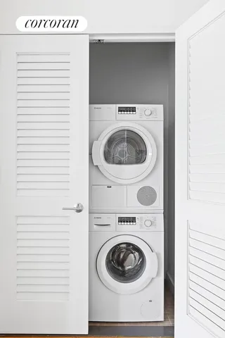 a utility room with dryer and washer