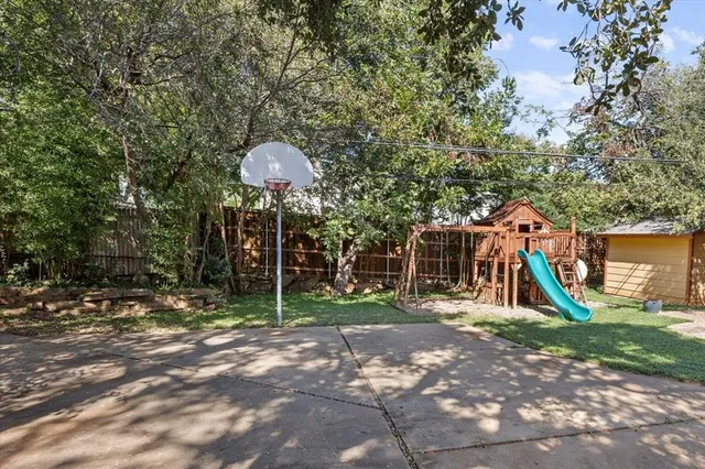 a view of a park with slide