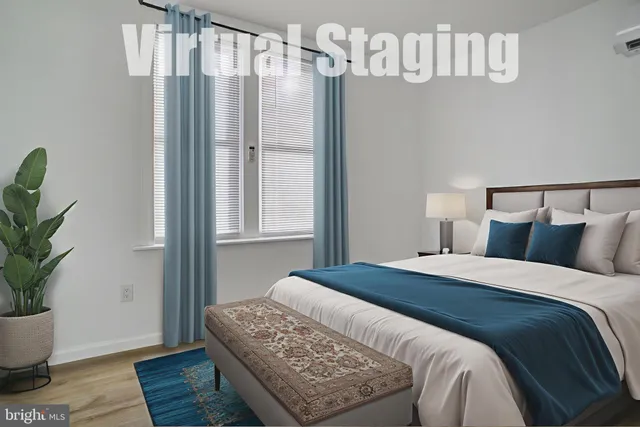 a bedroom with bed and window