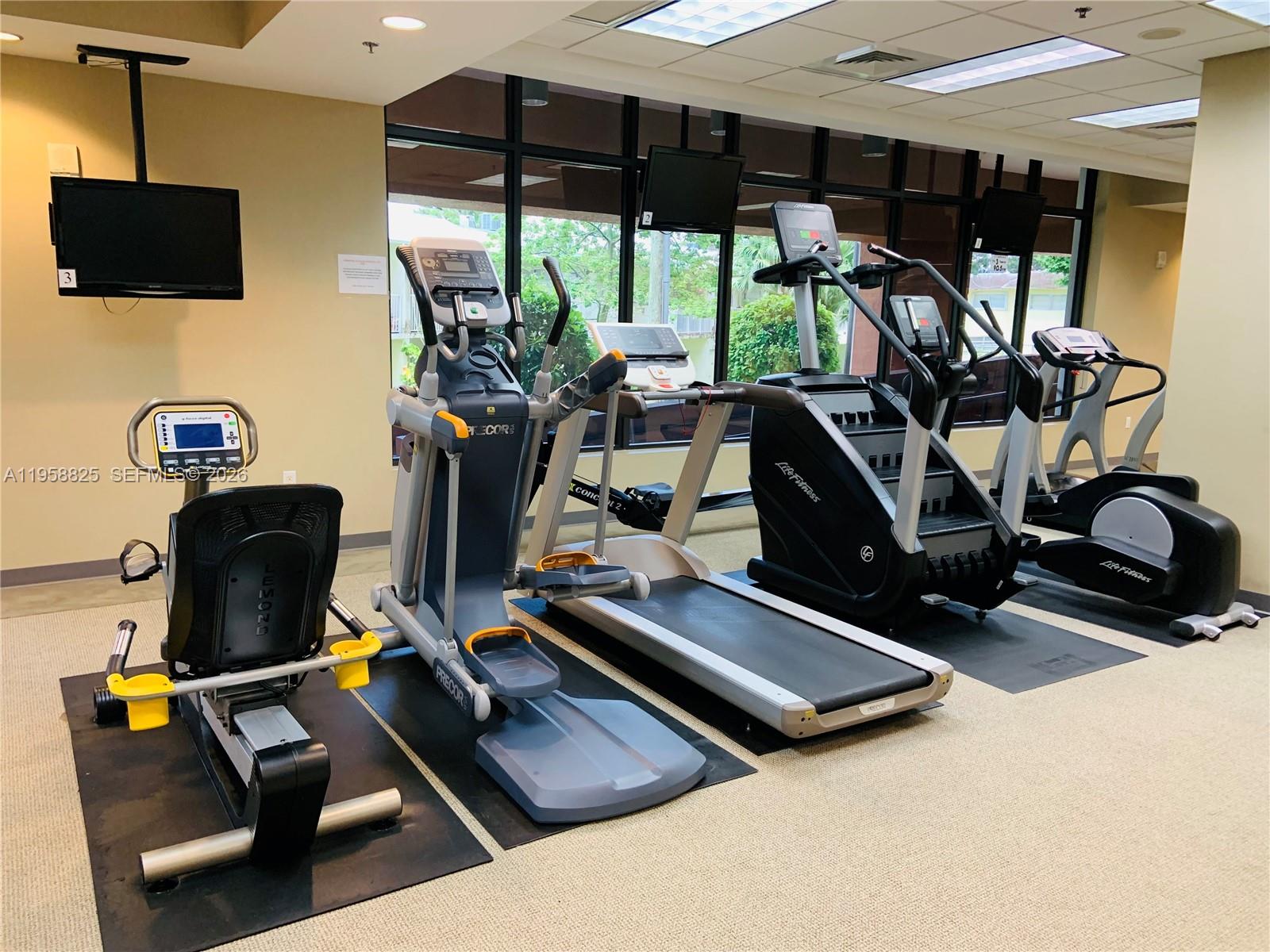 8395 Southwest 73rd Avenue, Unit 704 Miami, FL 33143 - Photo 44 of 47 a room with gym equipment and windows