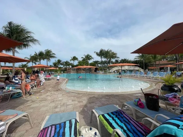 an outdoor space with seating