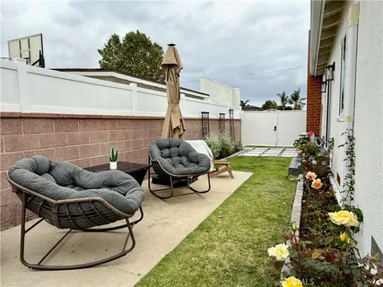 a building outdoor space with patio furniture