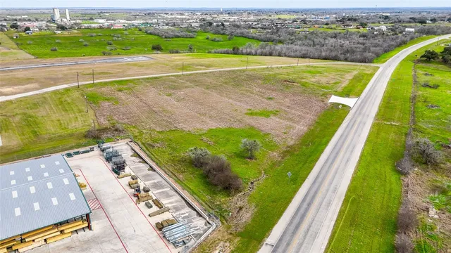 an aerial view of a pool