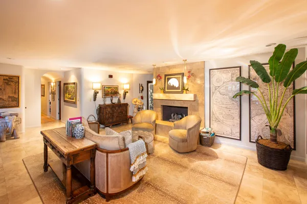 a view of an ocean and a mountain view