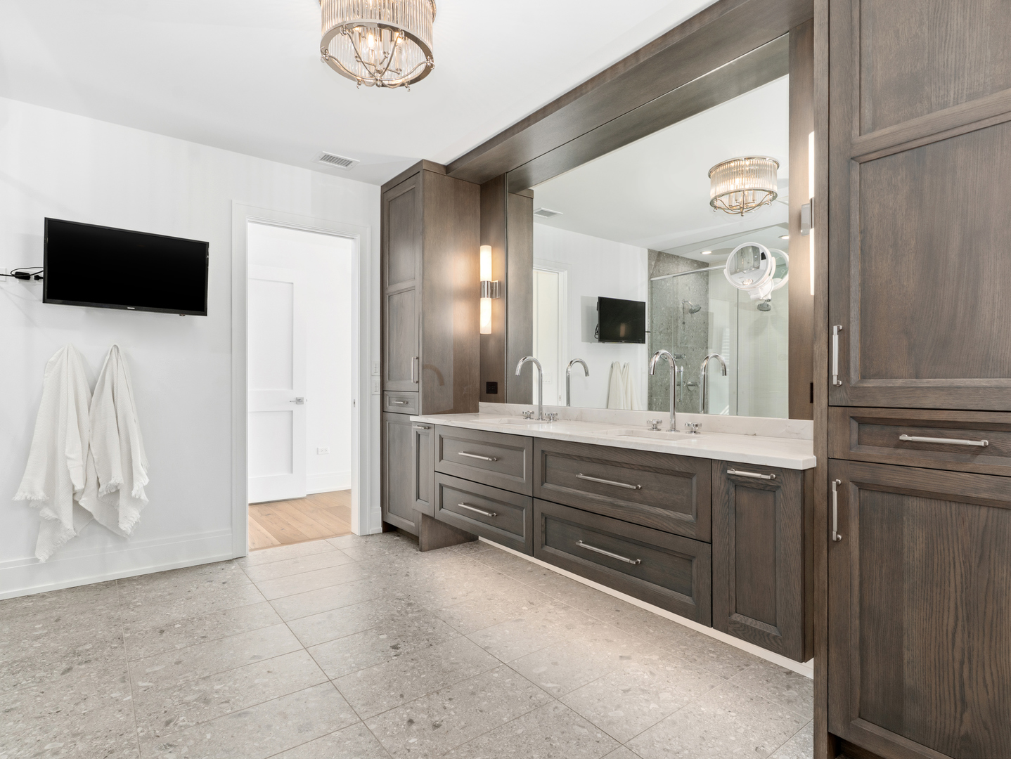 110 South Washington Street, Unit 400 Naperville, IL 60540 - Photo 28 of 54 a bathroom with a double vanity sink and a mirror