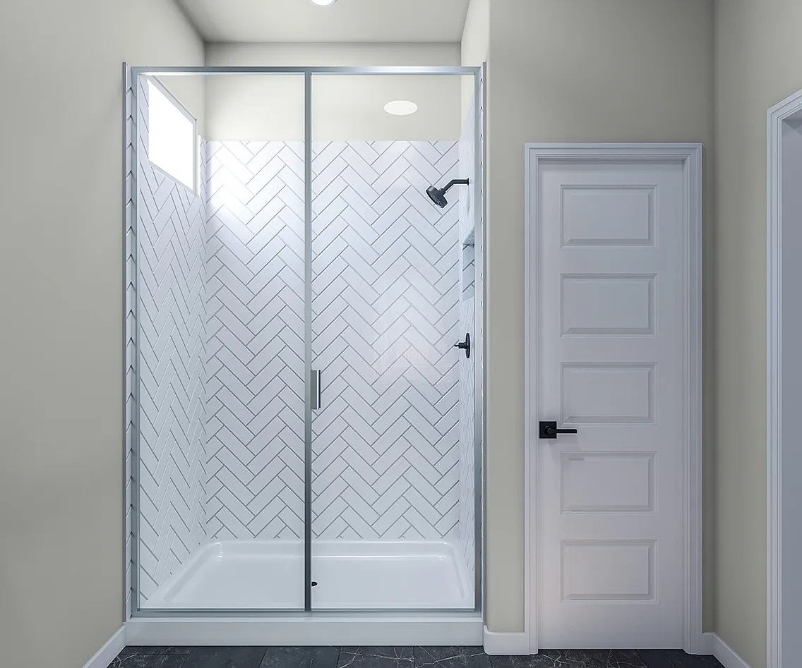 1141 Willie Rnch Way Leander, TX 78641 - Photo 10 of 21 Modern shower with sleek glass enclosure and stylish herringbone tile accents.