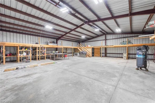 a view of a room with wooden racks