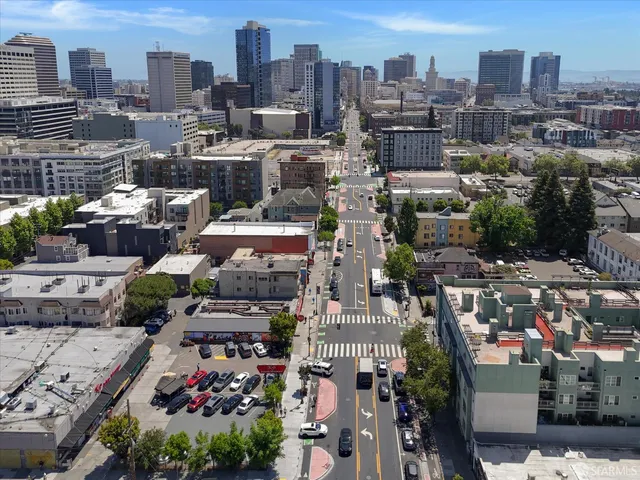 a view of a city with tall buildings