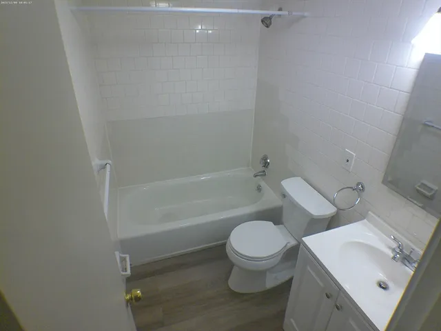 a white toilet sitting next to a bath tub
