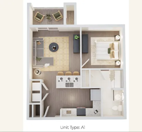 a bedroom with bed and wooden floor