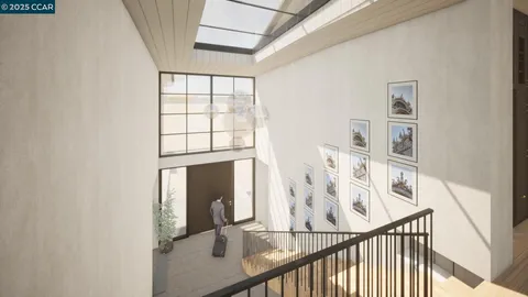 a view of a hallway with windows