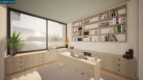 a room with cabinets a sink and a large window