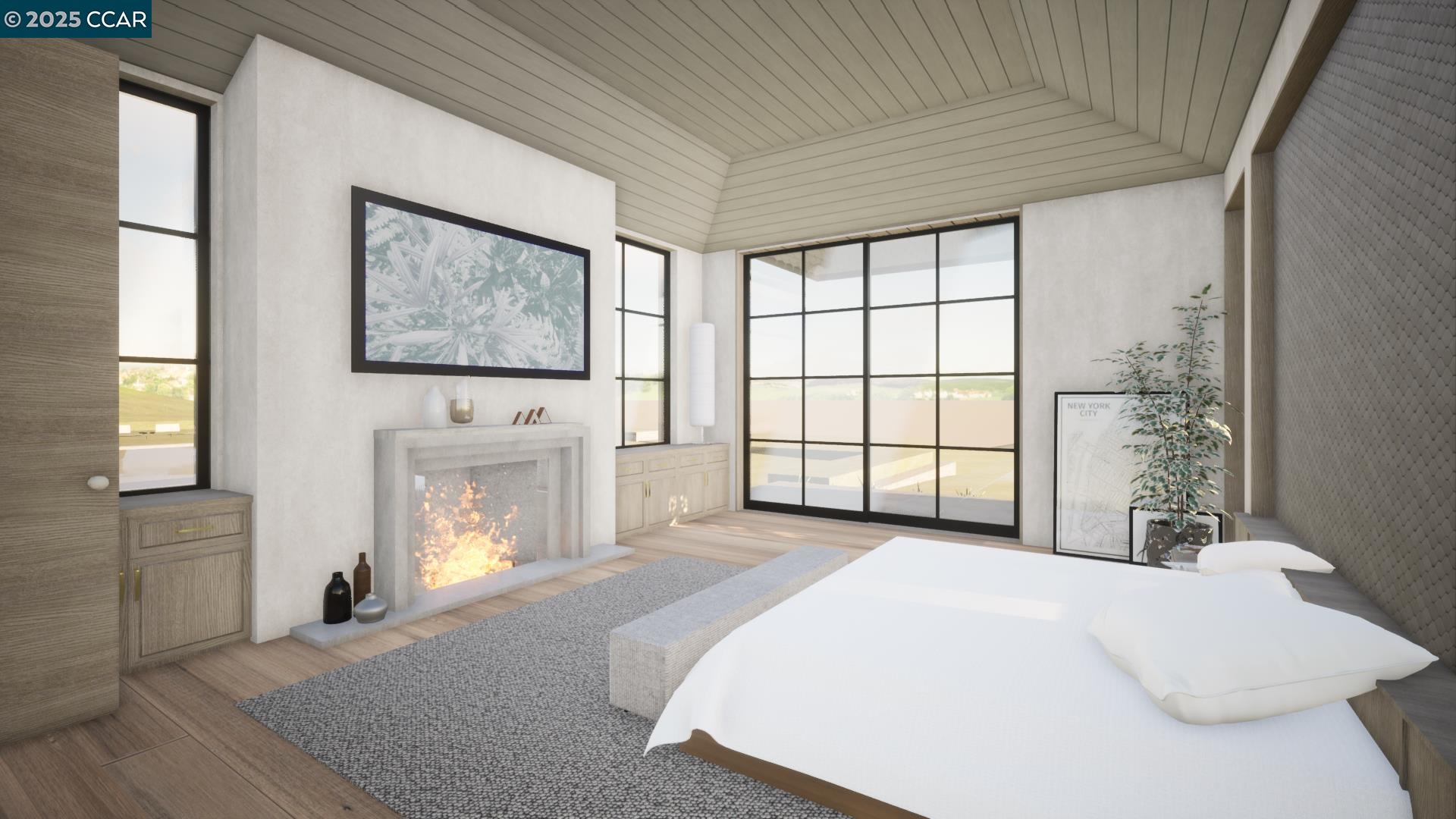 1240 Monticello Road Lafayette, CA 94549 - Photo 17 of 38 a bedroom with a bed and a fireplace