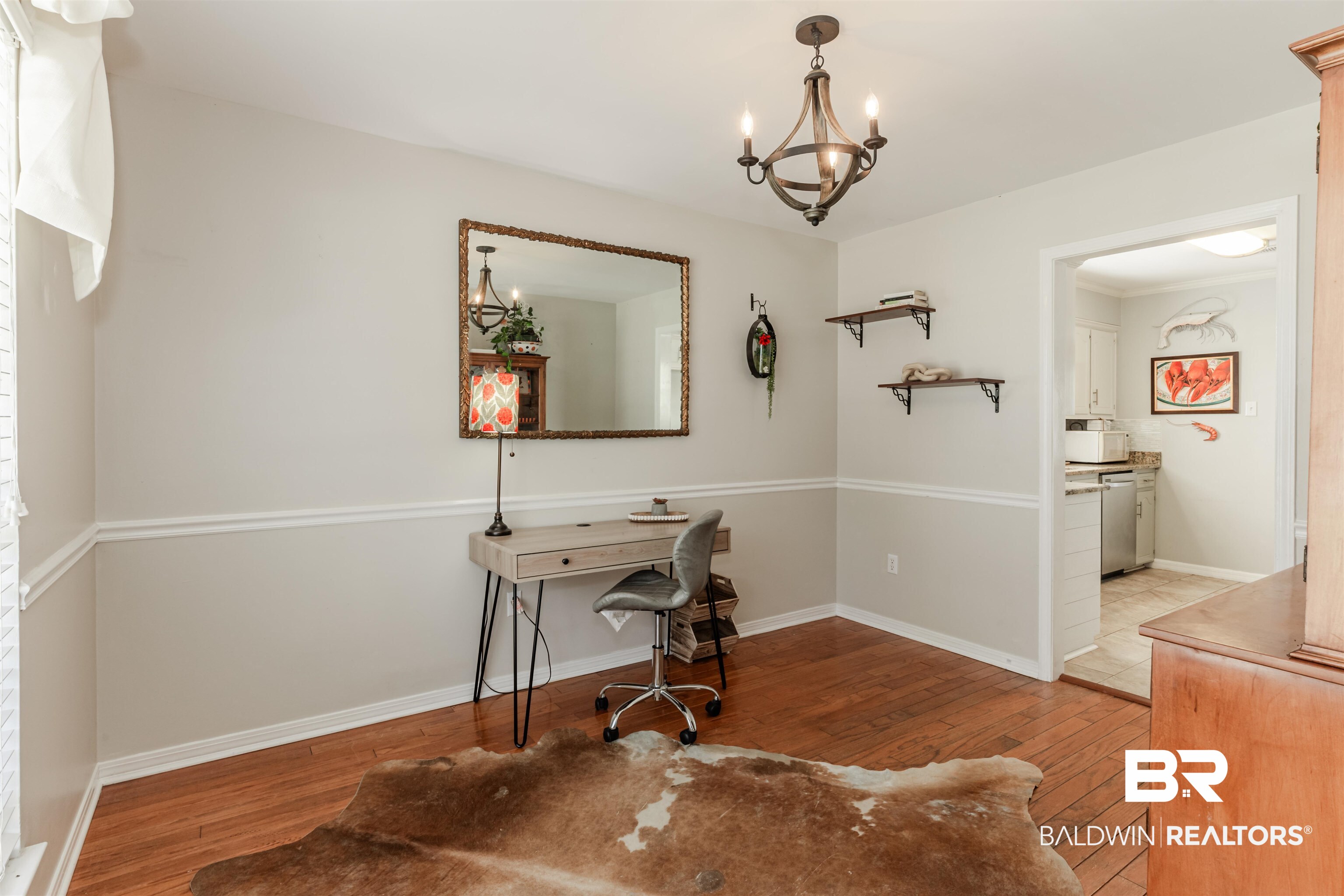 3844 Isabel Way South Mobile, AL 36693 - Photo 7 of 49 Office with light hardwood / wood-style floors and a notable chandelier