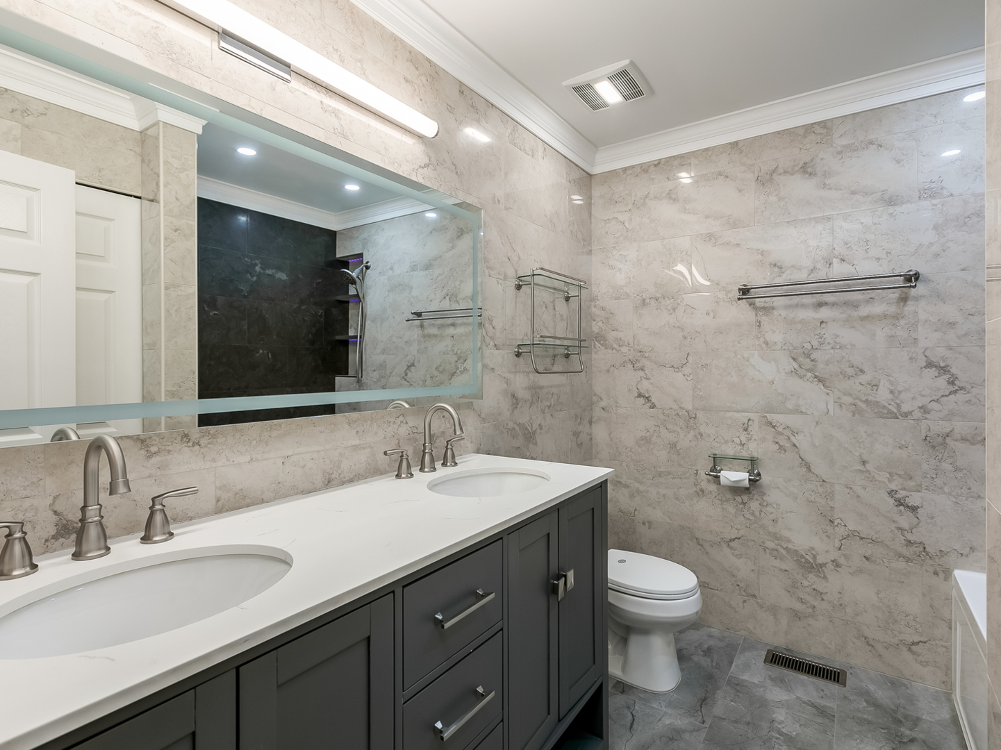 2331 Overlook Court Naperville, IL 60563 - Photo 13 of 27 a bathroom with a double vanity sink toilet and a mirror