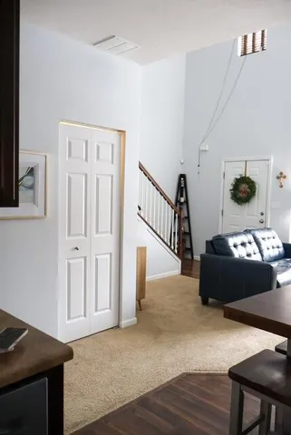 a kitchen with a stove and a microwave