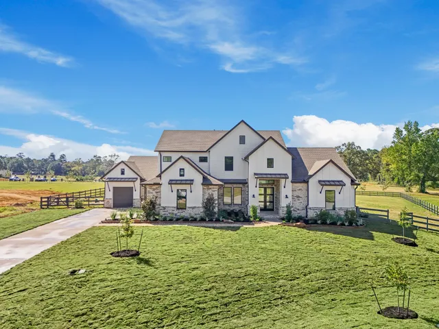 a view of a house with a big yard potted plants and large tree