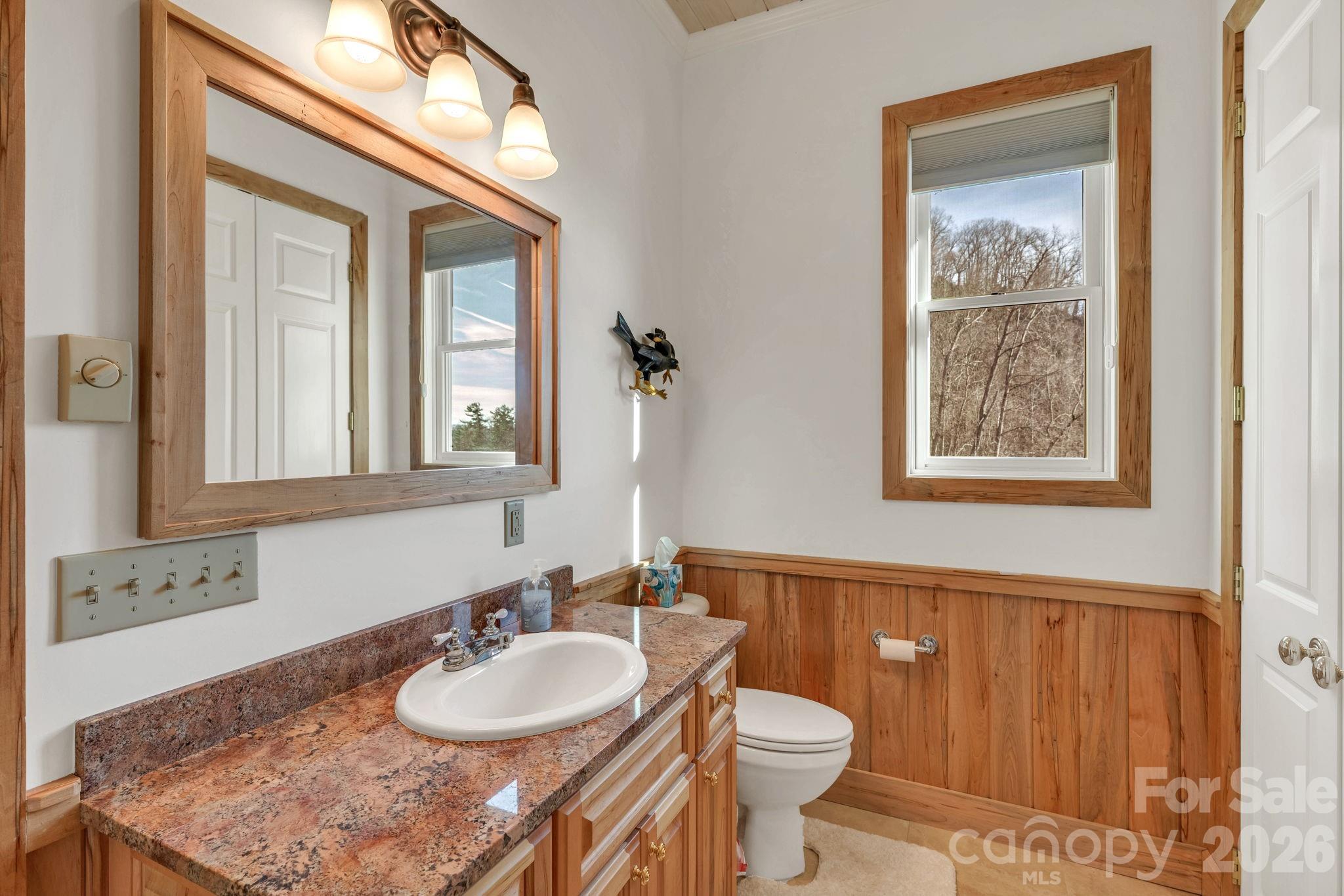933 Thunder Ridge Lane, Unit 4 & 2 Lenoir, NC 28645 - Photo 37 of 45 a bathroom with a granite countertop sink a toilet and a mirror