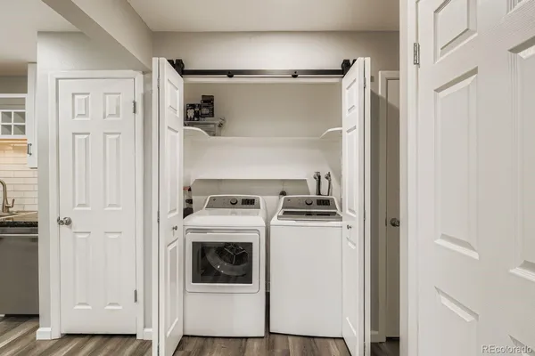 a utility room with dryer and washer