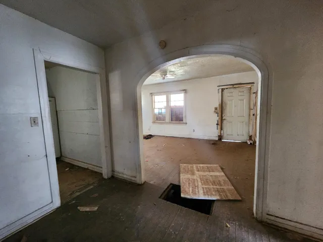 an empty room with windows