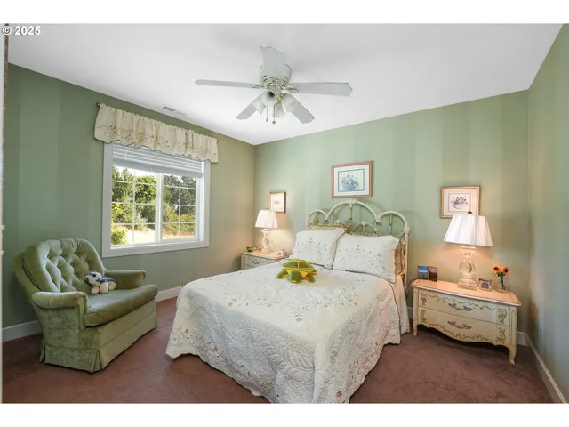 a bedroom with a bed and furniture