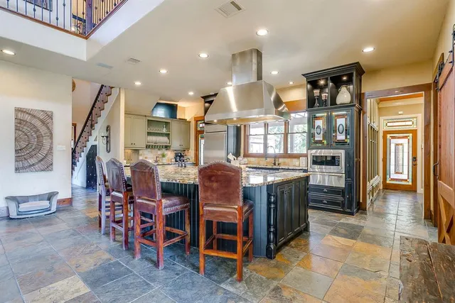 a kitchen with lots of counter top space