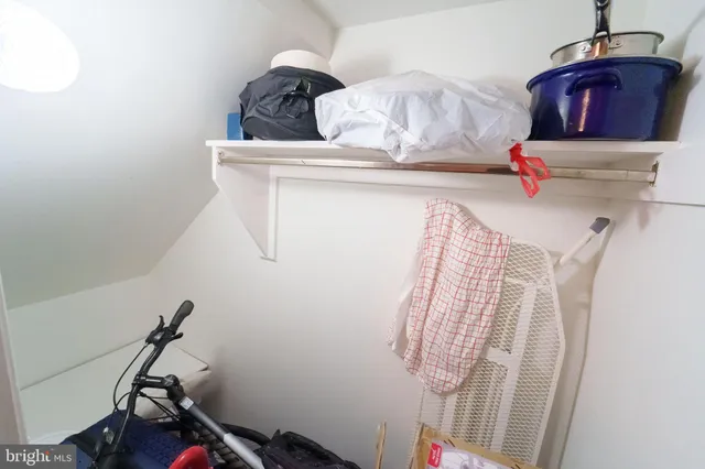 a view of storage and utility room with racks on the wall