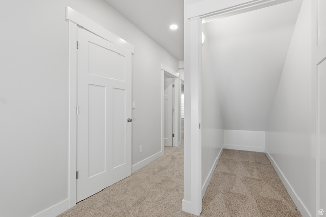 677 East 800 S Street Springville, UT 84663 - Photo 7 of 35 Hallway with light colored carpet and lofted ceiling