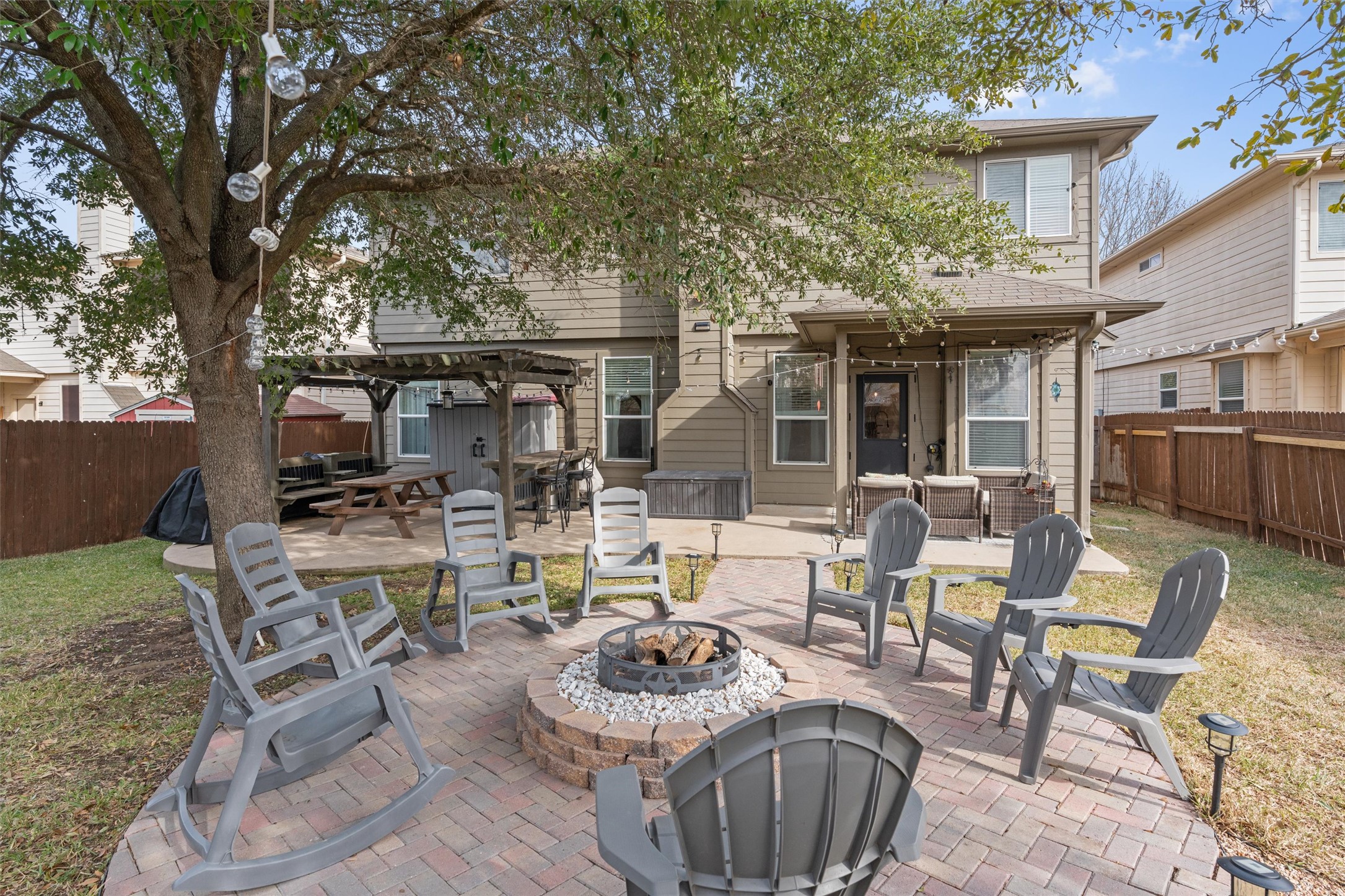338 Altamont Street Hutto, TX 78634 - Photo 37 of 40 Rear view of house featuring a patio area, a fenced backyard, and a fire pit