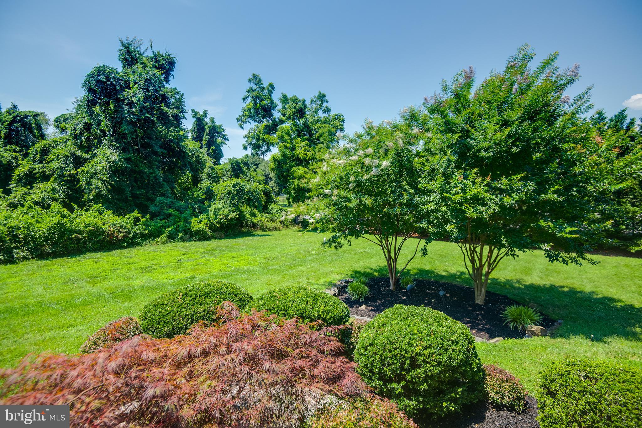 mature landscaping surrounds the home
