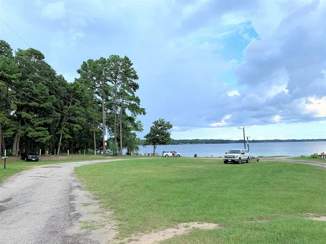 a view of a lake with a city view