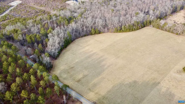 a view of a dry yard with trees