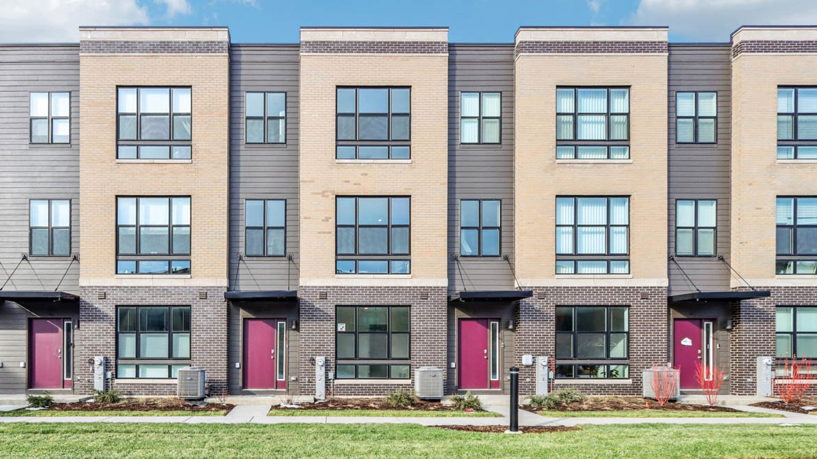 a front view of an apartment building
