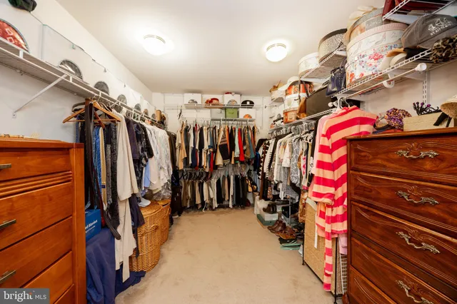 a view of walk in closet with clothes and shoes