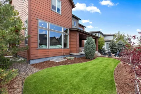 a view of a backyard with plants and large tree