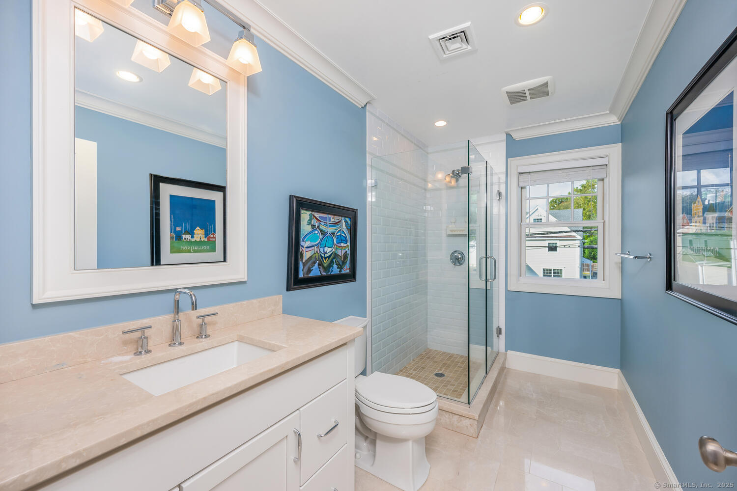 333 West Avenue, Unit 3 Darien, CT 06820 - Photo 26 of 38 a bathroom with a granite countertop sink toilet and shower