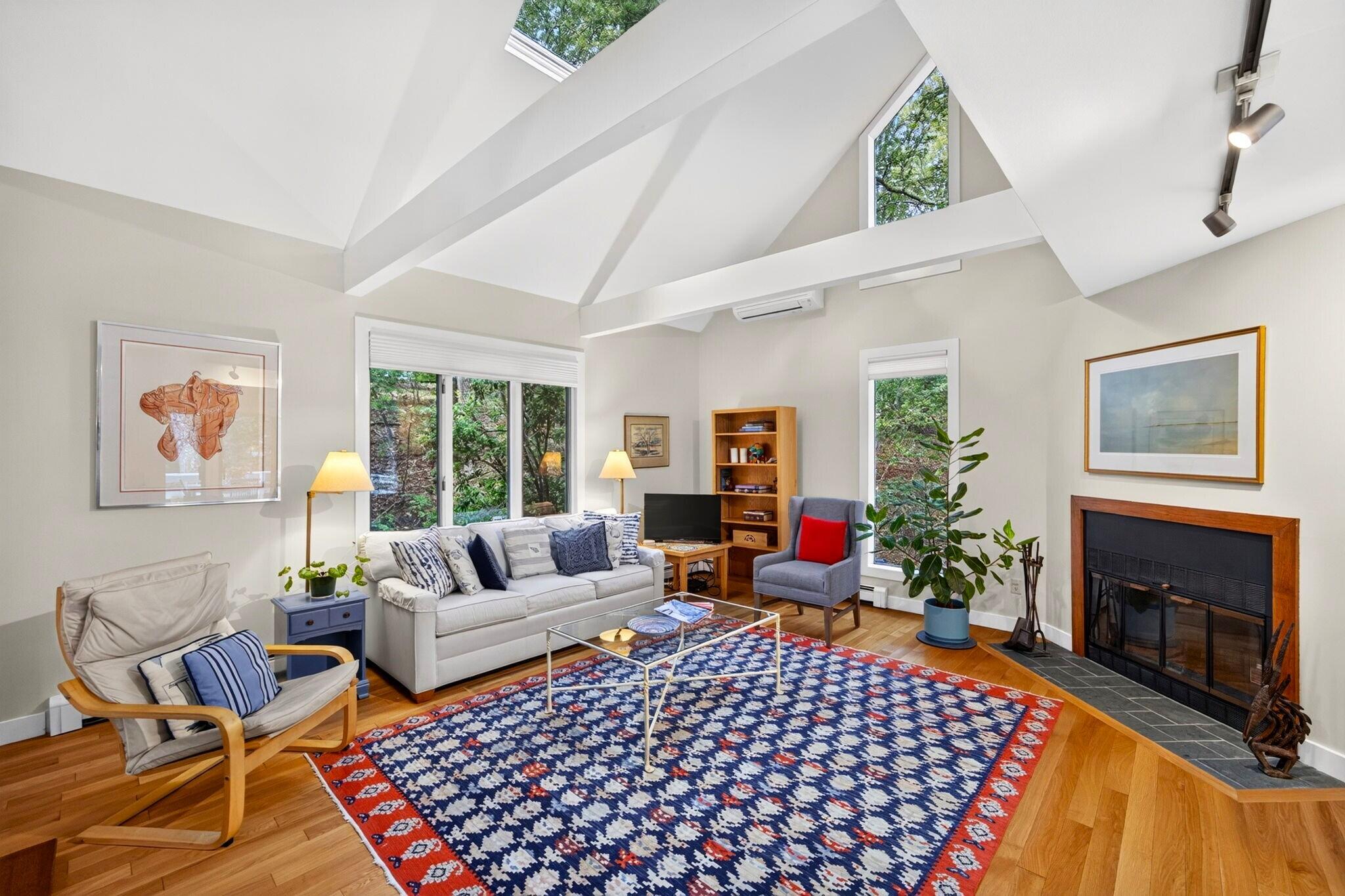 21 Cahoon Road Brewster, MA 02631 - Photo 8 of 46 Living Room w/ Skylights & Fireplace