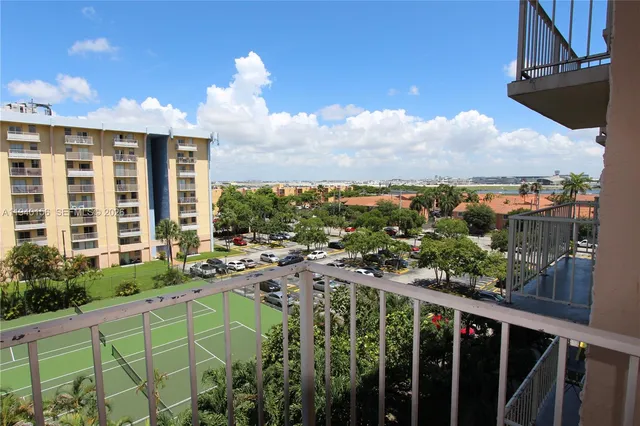 a view of a city from a balcony