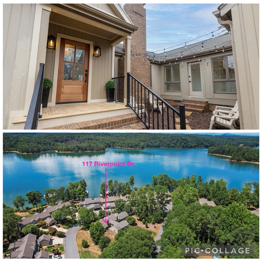 117 Riverpoint Drive Clemson, SC 29631 - Photo 1 of 47 This captivating residence features a charming front entry and serene lake views from an aerial perspective.