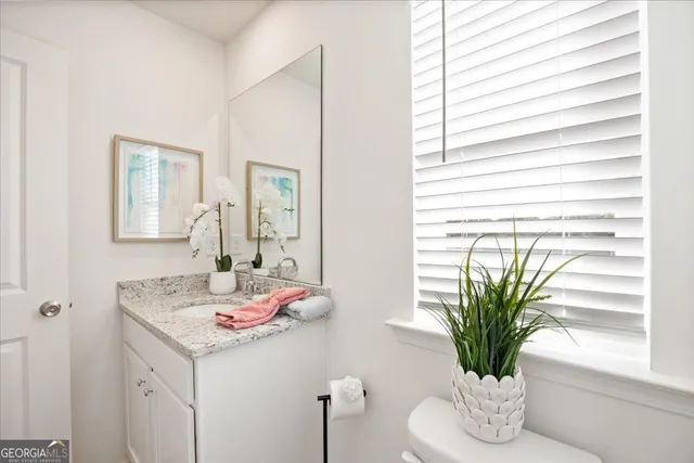 a bathroom with a potted plant and a sink