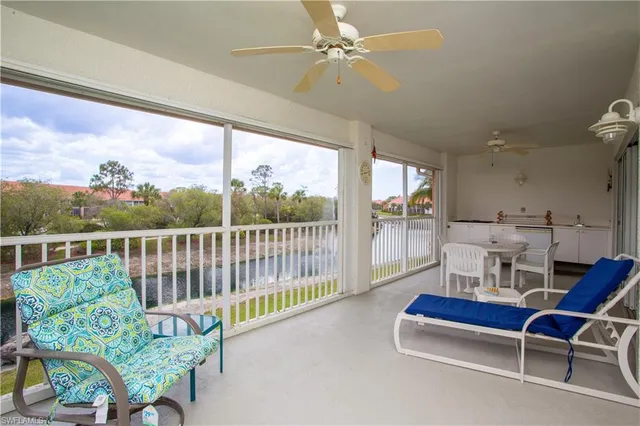 a balcony with furniture