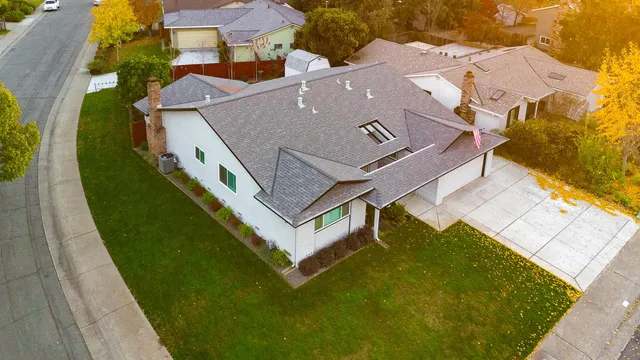 an aerial view of a house