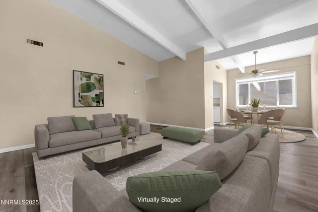 a living room with furniture rug and window