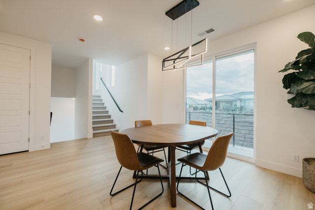 2759 Becco Trail, Unit 16 St. George, UT 84770 - Photo 13 of 42 Dining room featuring light wood-style flooring, stairs, and recessed lighting