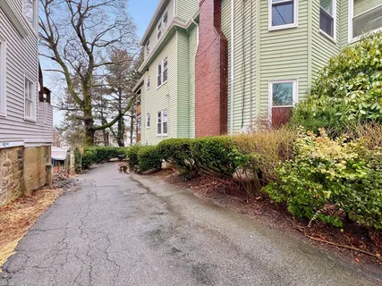 a view of a house with a yard and tree s