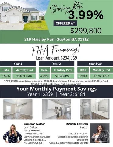 $291,000 | 219 HAISLEY Run, Guyton, GA 31312