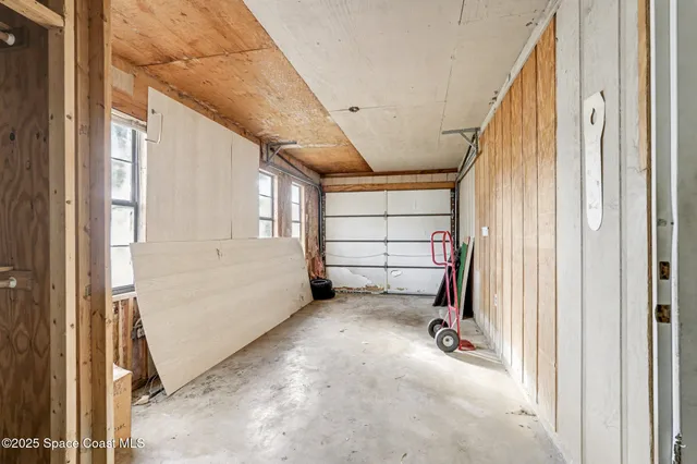 a view of a big yard with plants and large trees