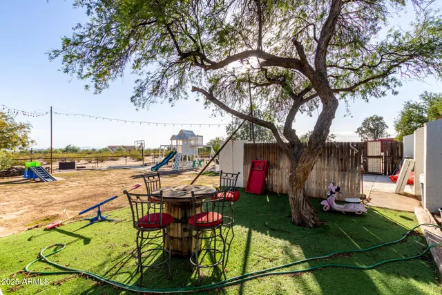 a view of a town with trees